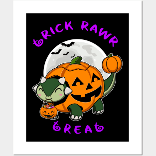 Trick Rawr Treat | Halloween Dinosaur costume cute Ankylosaur kawaii jack o lantern Posters and Art